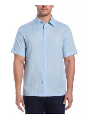 NWT Men's Cubavera Light Blue Embroidered Linen Cotton Button-Down Shirt Size M
